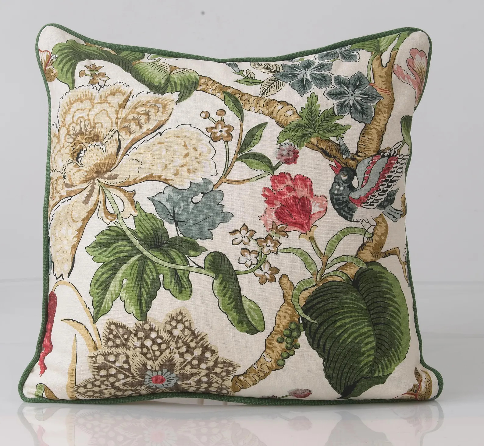 Thibaut Hill Garden Pillow Cover, Floral Pillow Cover, Green and Coral Pillow Cover, High End Pil... | Etsy (US)