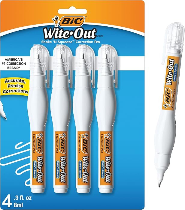 BIC Wite-Out Brand Shake n Squeeze Correction Pen, 8 ML, 4-Count | Amazon (US)