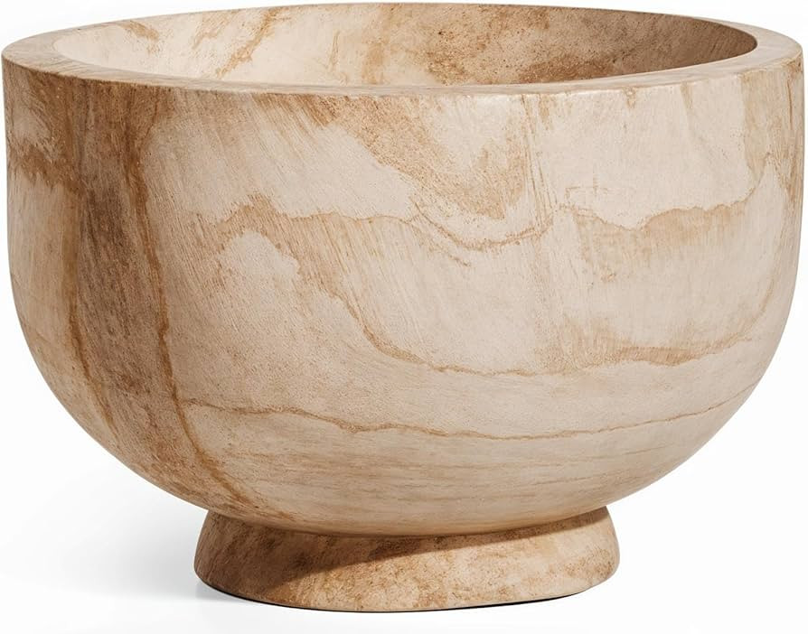 Organic Modern Large Decorative Wood Bowl for Home Decor - Wooden Fruit Bowl - Natural Round Rust... | Amazon (US)