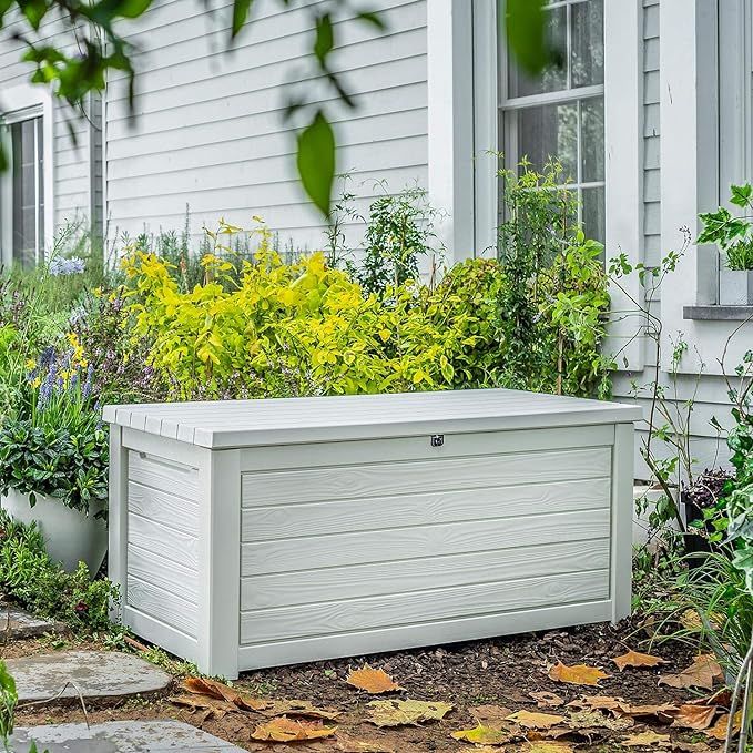165 Gallon Weather Resistant Resin Deck Storage Container Box Outdoor Patio Garden Furniture, Whi... | Amazon (US)