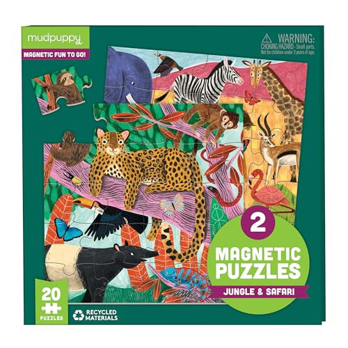 Mudpuppy Jungle & Safari - Tri Fold Magnetic Puzzles Featuring Two 20 Piece Jungle and Safari Themed Artwork | Amazon (US)