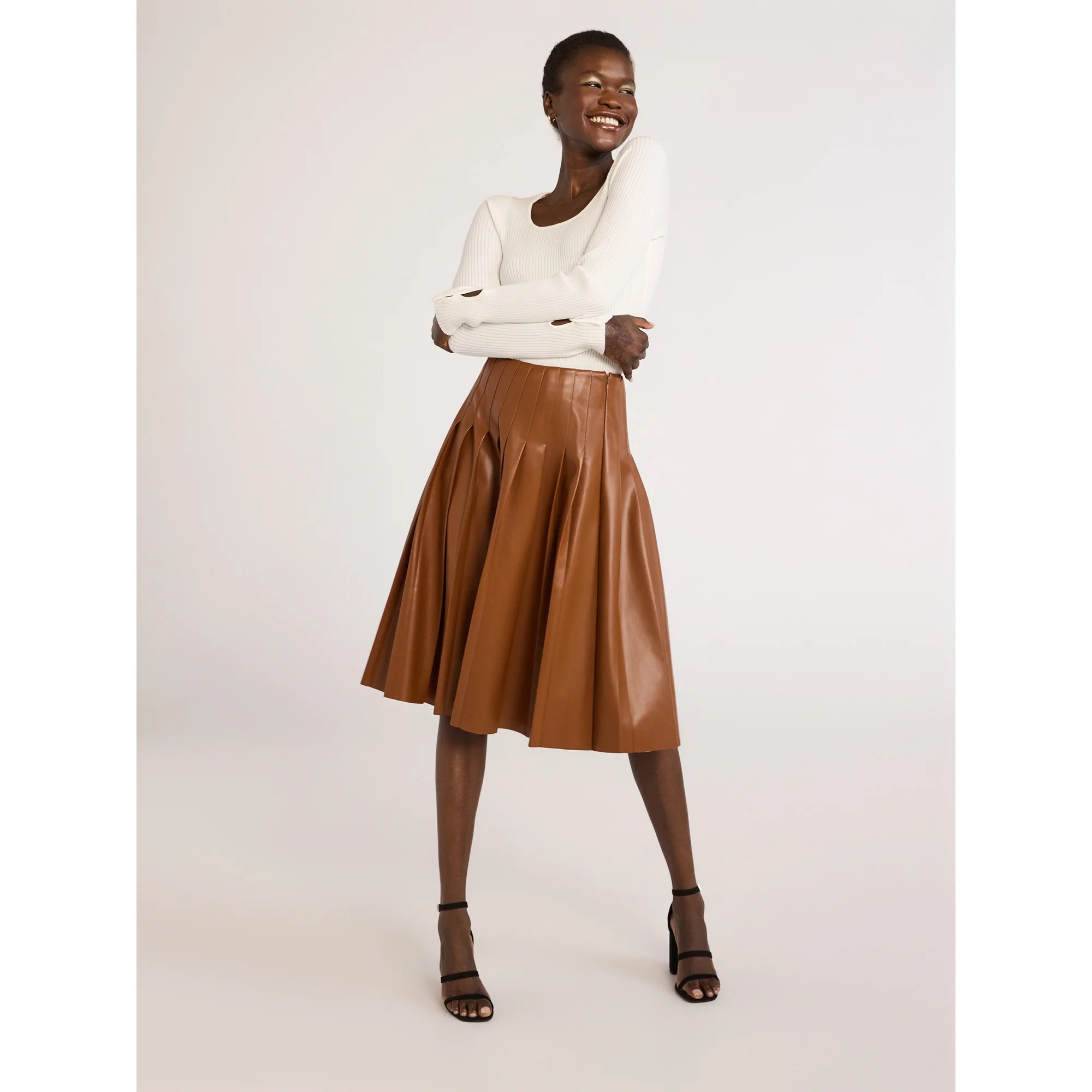 Scoop Women’s Ultimate Faux Leather Pleated Midi Skirt, Sizes XS-XXL | Walmart (US)