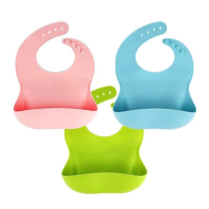 Amazon.com: 3 Pack Silicone Baby Bib for Babies & Toddlers (6-72 Months), Waterproof, BPA Free, G... | Amazon (US)