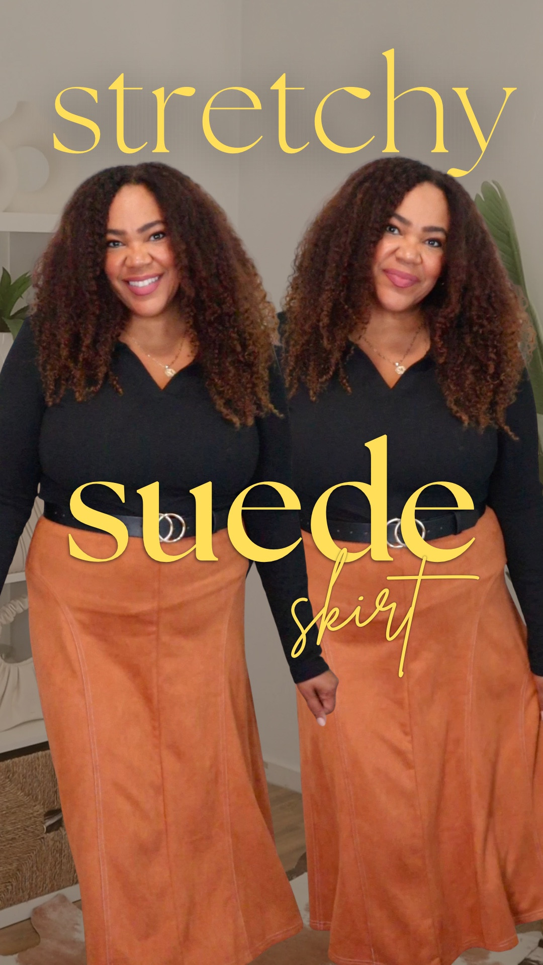 Suede but make it super stretchy! Work outfit with this stretchy midi suede skirt. Wearing a size xl. Top is a large 🫶🏾

#LTKOver40 #LTKMidsize #LTKWorkwear