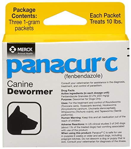 Panacur C Canine Dewormer (Fenbendazole), 1 Gram, Yellow, 3 Count (Pack of 1) | Amazon (US)