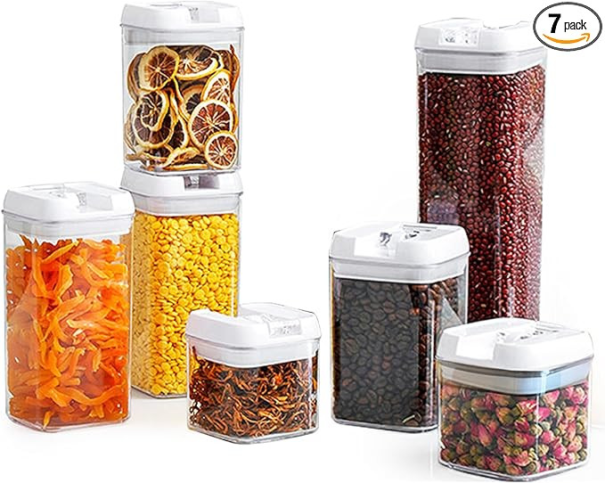 Contenedores herméticos para almacenamiento de alimentos, juego de 7 organizadores de despensa s... | Amazon (US)