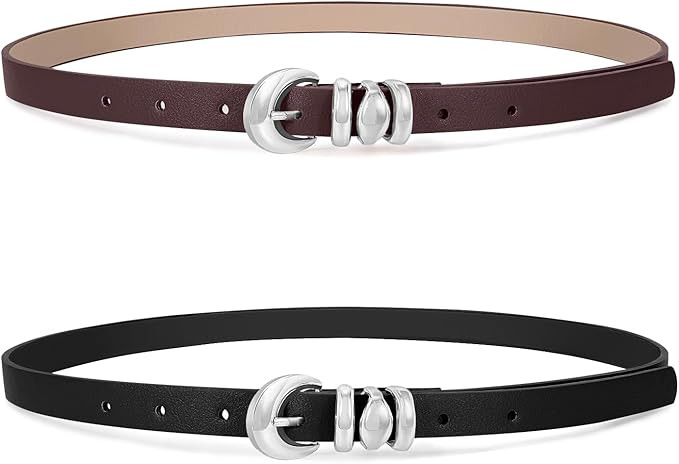 XZQTIVE 2 Pack 0.71'' Womens Skinny Leather Belts for Ladies Thin Waist Belt for Jeans Dress Pant... | Amazon (US)