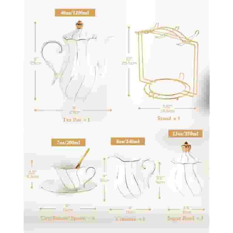 22 pcs White Porcelain Tea Set for 6, Luxury British Style Tea/Coffee Cup Set with Golden Trim, B... | Walmart (US)