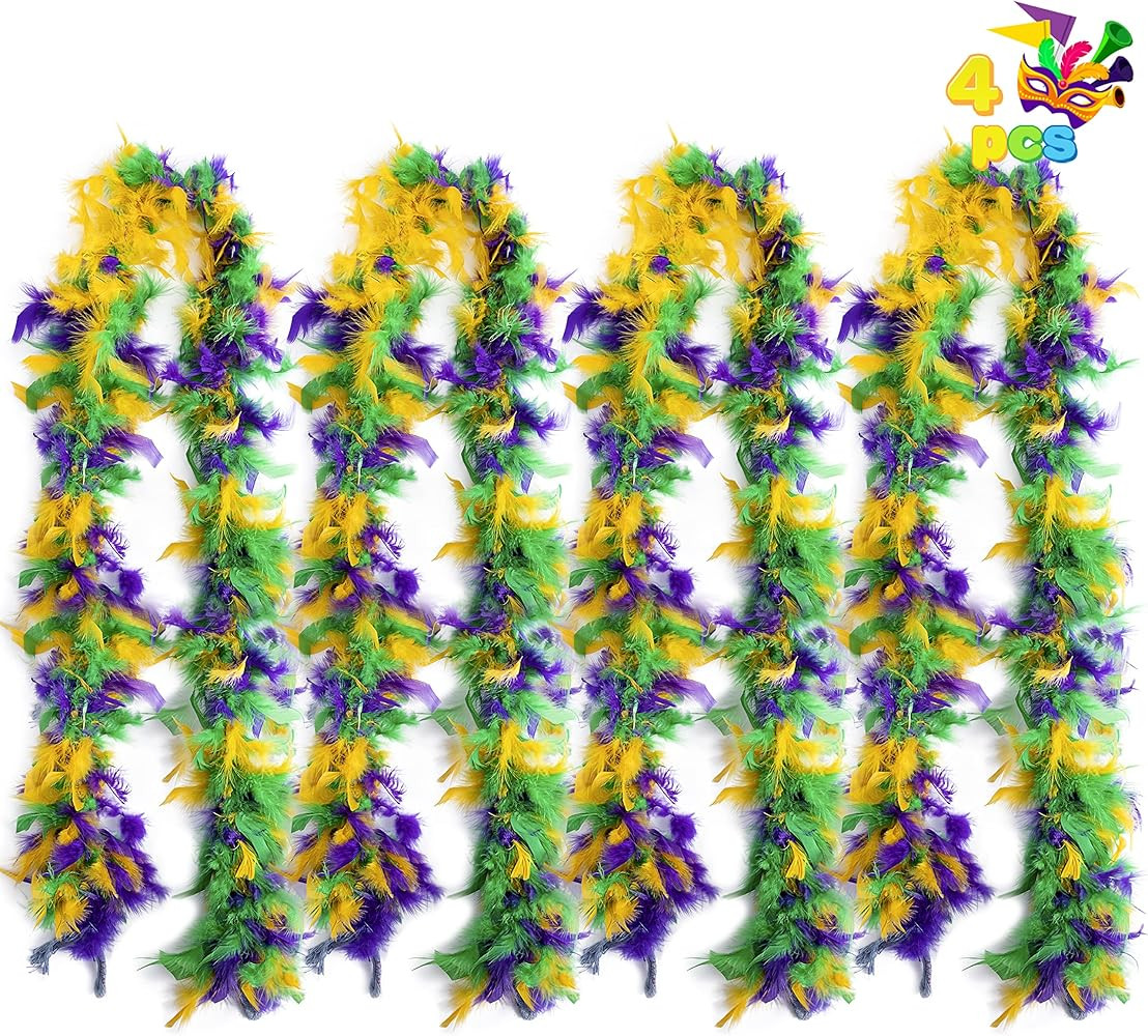 JOYIN 4 PCS Mardi Gras Feather Boa, 25 Gram, 4 Feet Long, Yellow, Purple, Green Feather Boa for M... | Amazon (US)