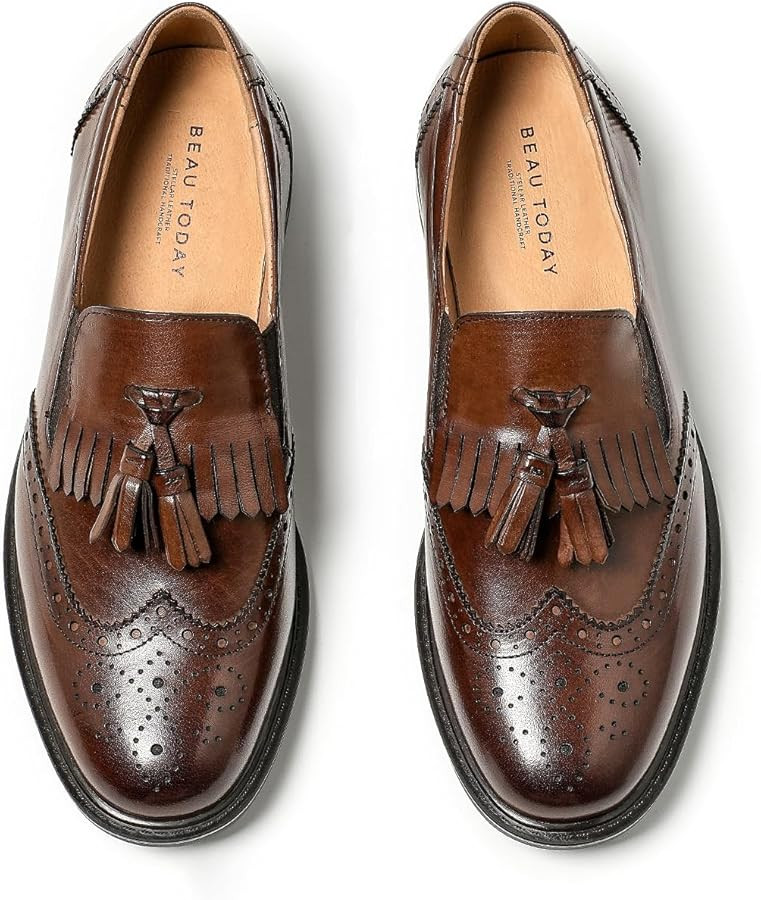 BEAU TODAY Tassel Loafers for Women,Leather Brogue Dress Shoes,Wingtips Oxford for Women,Breathab... | Amazon (US)