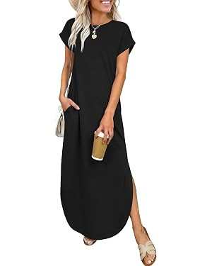 ANRABESS Women’s Summer Casual Long Maxi Dress with Pockets | Short Sleeve Crew Neck,Soft Smoot... | Amazon (US)