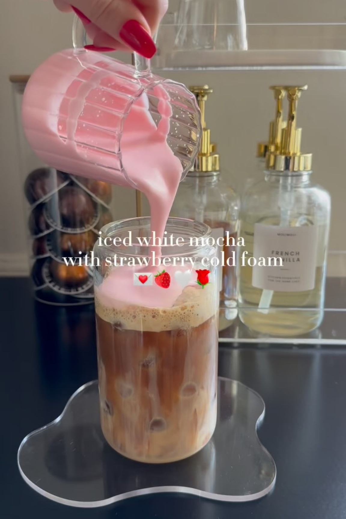 Iced white mocha with strawberry cold foam🍓☁️☕️ #icedwhitemocha #icedwhitechocolatemocha #strawberrycoldfoam #strawberrycoldfoamrecipe #valentinescoffee #nespresso #nespressovertuo #nespressorecipes #coffeerecipes #coffee #vegan #foodphotography #glutenfree #coffeetime #coffeelover #coffeeshop #latte #recipe #coffeeaddict #espresso #recipes #coffeelovers #cappuccino #coffeebreak #coffeegram #instacoffee #coffeeholic #refreshing #coffeelove