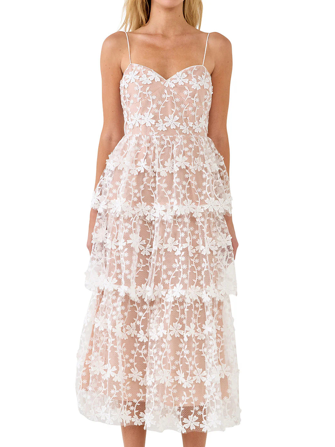 Endless Rose Women's Crochet Layered Midi Dress in White XS Lord & Taylor | Lord & Taylor