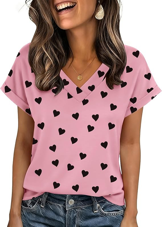 Zeagoo Womens Summer Tops Rolled Short Sleeve V Neck Shirts Casual Dressy Business Work Blouses O... | Amazon (US)