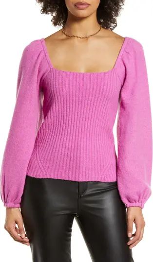 Halogen® Puff Sleeve Square Neck Sweater | Nordstrom | Nordstrom