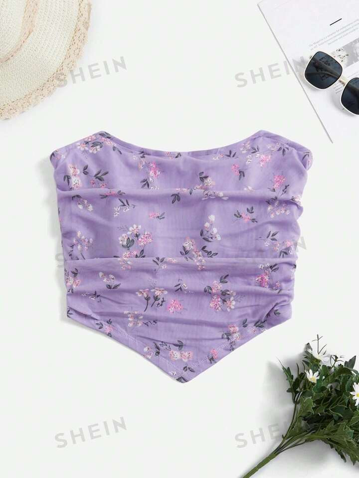 SHEIN WYWH Women's Floral Print Strapless Top | SHEIN