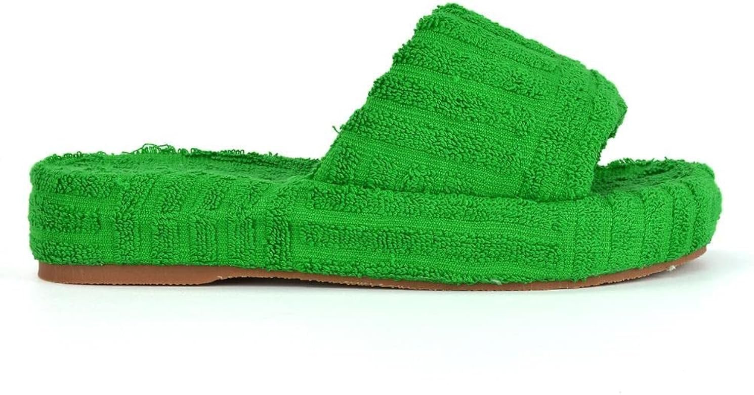 Kino London Womens Terry Towelling Slide Slip On Flatform Indoor Comfy Slipper Shoes | Amazon (US)