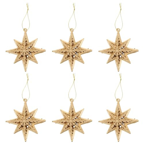 Cabilock 6 Pcs Gold Star Ornaments, Hanging Star Ornaments for Christmas Tree Star Christmas Tree Ornaments for Holiday Wedding Party Festive Embellishments | Amazon (US)