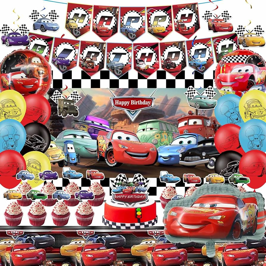 Cars Birthday Party Supplies, Lightning McQueen Cars Birthday Decorations Include Birthday Banner... | Amazon (US)