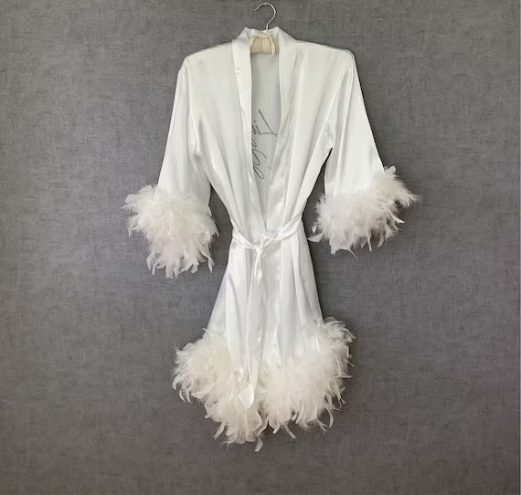 Feathered Satin Bridesmaid Robes, Satin Dressing Gown, Bride Robe, Bridesmaid Gift, Bridal Party ... | Etsy (US)
