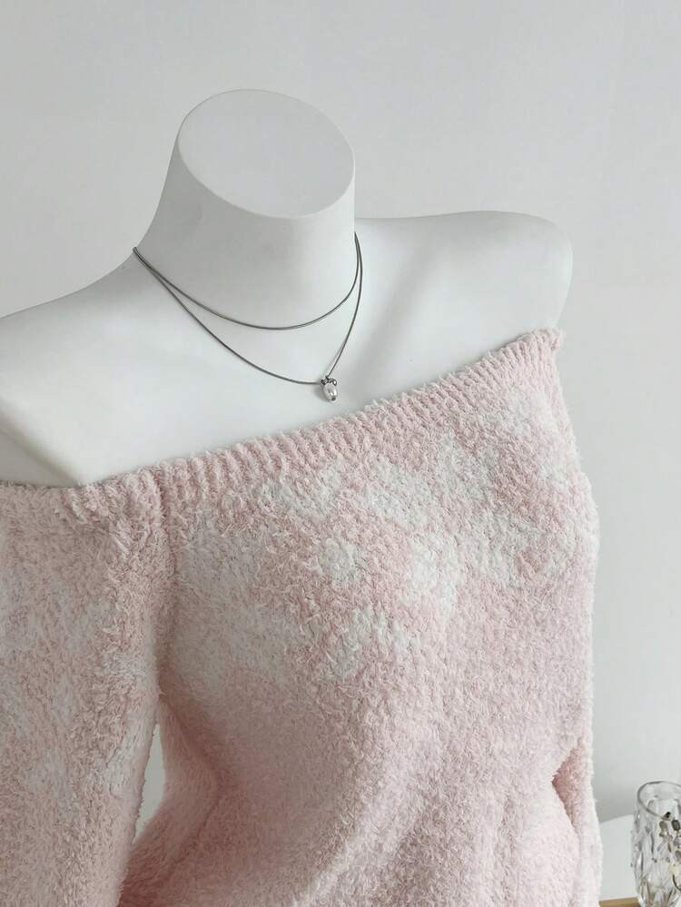 Pink sweater off tge shoulder | SHEIN