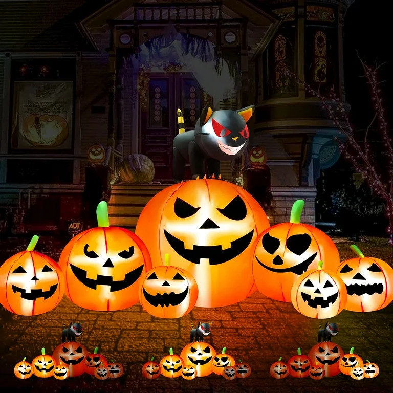 IZNEN 8.1ft Halloween Inflatable Blow Up Pumpkin Decoration,7 Glitter Pumpkins with Black Cat,Bui... | Walmart (US)