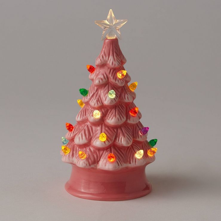 6.875" Battery Operated Lit Ceramic Christmas Tree Pink - Wondershop™ | Target