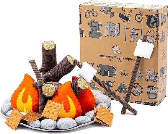 HUNIIHOME Pretend Campfire for Kids - Sensory Play Camping Toy Set with Plush Felt Fake Fire, Log... | Amazon (US)