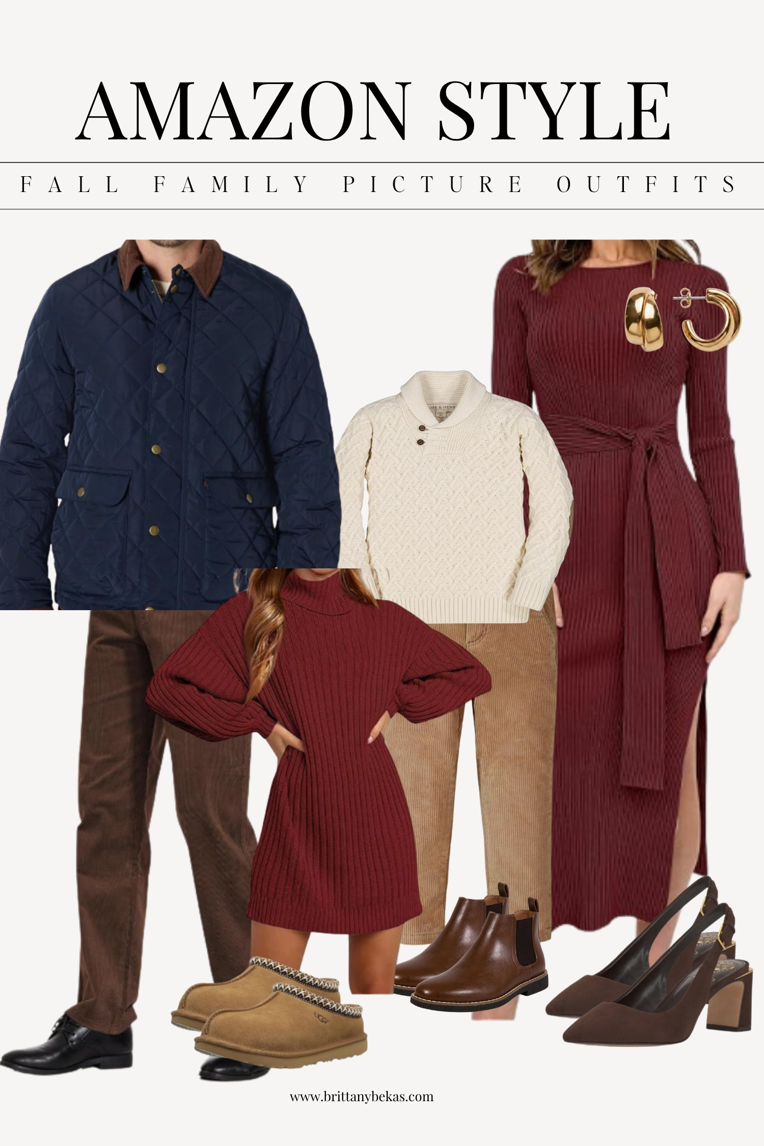 A classic fall family photo outfit style with looks all from Amazon. Burgundy, navy, cream and chocolate brown. A great palette for any fall location including the mountains, a field, or fall apple orchard. 

Fall family photo outfit. Fall outfits. Amazon Fall. Amazon Family Photo Outfits. Amazon Style. Family Picture Outfits. Sweater Dress Amazon. Men's Jacket.