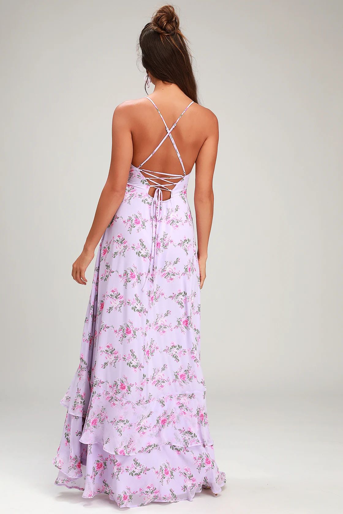 In Love Forever Lavender Floral Lace-Up High-Low Maxi Dress | Lulus (US)