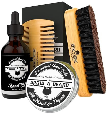 Beard Brush, Beard Comb, Beard Oil, & Beard Balm Grooming Kit for Men's Care, Travel Facial Hair ... | Amazon (US)