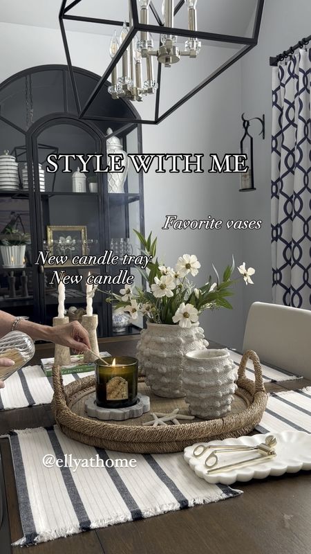 Favorite neutral Minka vase, mine are small and extra small, new scallop marble candle tray and new candle from the studio McGee fall collection, candle accessories, best selling marble candle holders, tray, display cabinet, chandelier, new decor, florals. 

#LTKSaleAlert #LTKHome #LTKVideo