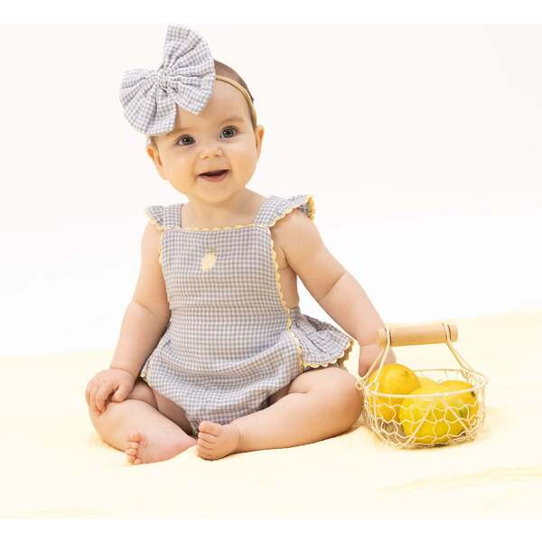 Micro Gingham Blue Blizzard, Ric Rac Ruffle Sunsuit | Maisonette