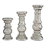 Benjara Mercury Glass Candleholder with Pedestal Base, Set of 3, Silver | Amazon (US)