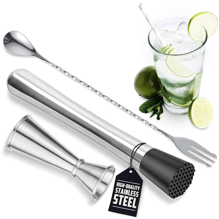 3 Pcs Muddler for Cocktails Set - Bar Muddler Tool with Sturdy Head, Versatile Cocktail Spoon & J... | Amazon (US)