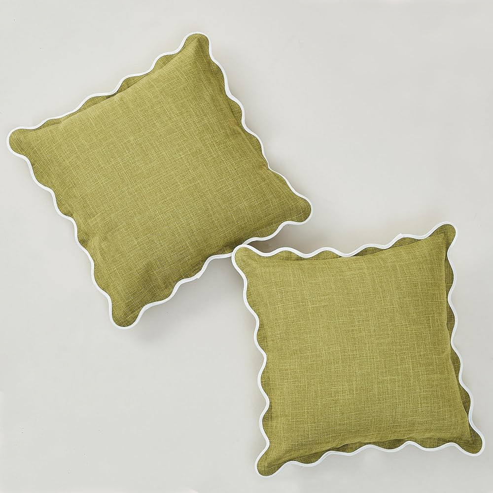 Scalloped Throw Pillow Covers Set of 2 for Living Room, Soft Cotton & Cozy Linen, Boho Sytle Deco... | Amazon (US)