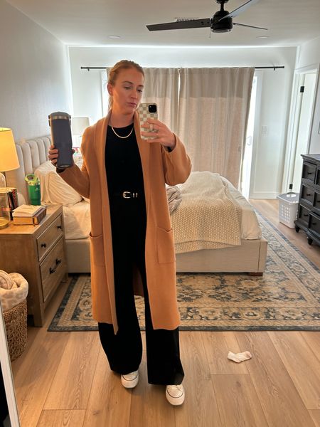 Year 3 of this mango coatigan. Still think it goes with everything and looks so chic. The perfect cozy Southern California winter coat. And LOVE these wide leg loulou trousers from sezane.

#LTKstyletip #LTKSeasonal