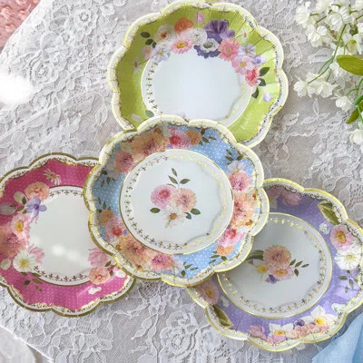 Kate Aspen Vintage Floral Tea Party 7 in. Premium Decorative Paper Plates Assorted (Set of 16) | Wayfair North America