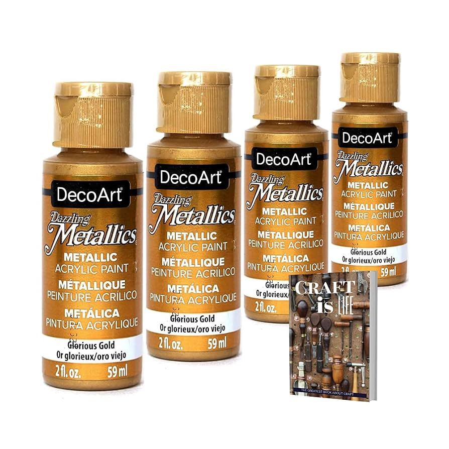 DecoArt Dazzling Metallics - 2 Ounce 4 Pack Glorious Gold Acrylic Paint Set Gold Metallic Acrylic... | Amazon (US)