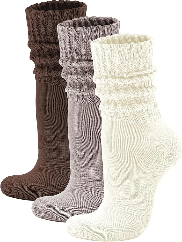 Scrunch Crew Socks 3 Pack – Retro Slouchy Cotton Calf Socks for Men & Women Cushioned Solid Sta... | Amazon (US)