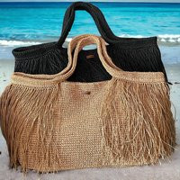 Crochet Raffia Fringe Tote Bag Large Boho Beach Bag | Etsy (US)