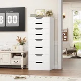 Homfa Compact 8 Drawer Bedroom Dresser for Small Spaces, Wood Tall Chest of Drawer, White | Walmart (US)