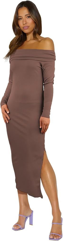 Women Sexy Bodycon Dress Off Shoulder Short Sleeve Elegant Ribbed Knit Midi Cocktail Dresses | Amazon (US)