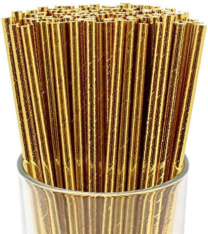 Just Artifacts Premium Biodegradable Disposable Drinking Paper Straws (100pcs, Metallic Gold) | Amazon (US)