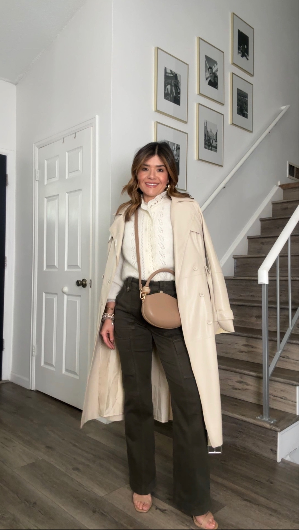 Paired the cargo pants with the prettiest wool cardigan and faux leather trench coat! Take up to 45% off my pants! They are currently on major sale! 
Business casual, fall outfit, fall style, fall look. 

#LTKsalealert #LTKfindsunder100 #LTKworkwear