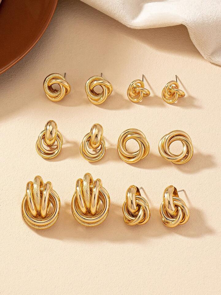 6 Pairs Geometric Stud Earrings Set, Fashionable And Delicate | SHEIN