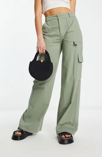 High Waist Straight Leg Nonstretch Denim Cargo Pants | Nordstrom