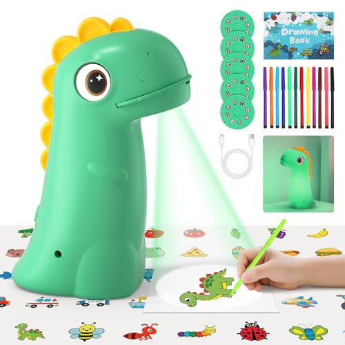 KETIEE Rechargeable Drawing Projector for Kids: Dinosaur Tracing and Drawing Projector for Kids with Night Lamp, Smart Art Sketcher Project with 40 Stencils, Toddler Toys for Girls Boys Age 3+ (Green) | Amazon (US)
