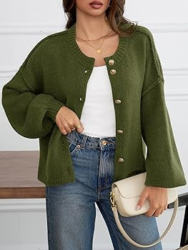 Saodimallsu Womens Oversized Cardigans Button Up Long Lantern Sleeve Chunky Knit Casual Soft Fall... | Amazon (US)