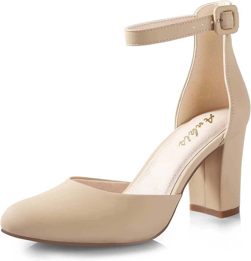 Ankis Closed Toe Heels for Women -Black Nude White Silver Gold Womens Heels Closed Round Toe Chun... | Amazon (US)